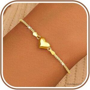 925 Sterling Silver Adjustable Link Bracelet with Heart Star Moon Charms